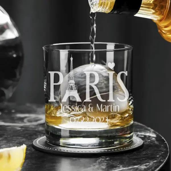 Personalized Paris & Eiffel Tower Engraved Glass - Custom Whiskey, Wine, or Beer Glass - France Gift, Engagement, Honeymoon, Valentine’s - Image 2