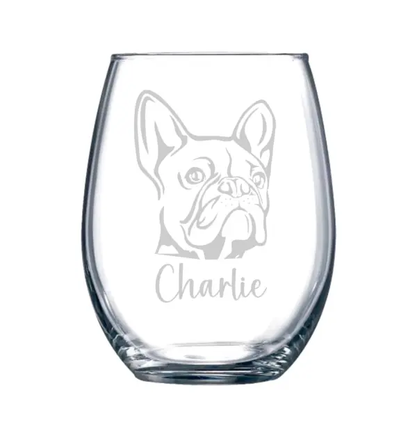 French Bulldog Custom Dog Engraved Stemless Wine Glass Dog Lover Gift Personalized Dog Memorial Gift Birthday Gift for Dog Mom Dog Dad Gift - Image 3
