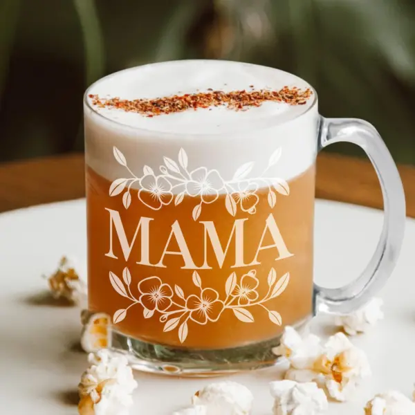 Mama Gift for Mother's Day Floral Coffee Cup Engraved Gift for Mom Personalized Glass for Her Custom Mother's Day Gift Family Engraved Cup - Image 3