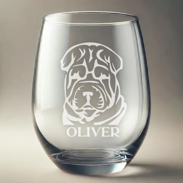 Shar Pei Dog Engraved Whiskey, Wine or Beer Glass Personalized Dog Memorial Gift Custom Dog Mom Gift for Dog Dad Favorite Puppy, Dog Lover - Image 2