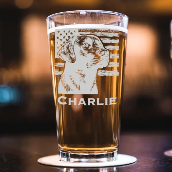 Personalized Labrador Dog Etched Glass – Patriotic Dog Whiskey, Stemless Wine, or Beer Pint Glass – Custom Lab Gift. Gift for Dog Lovers - Image 2