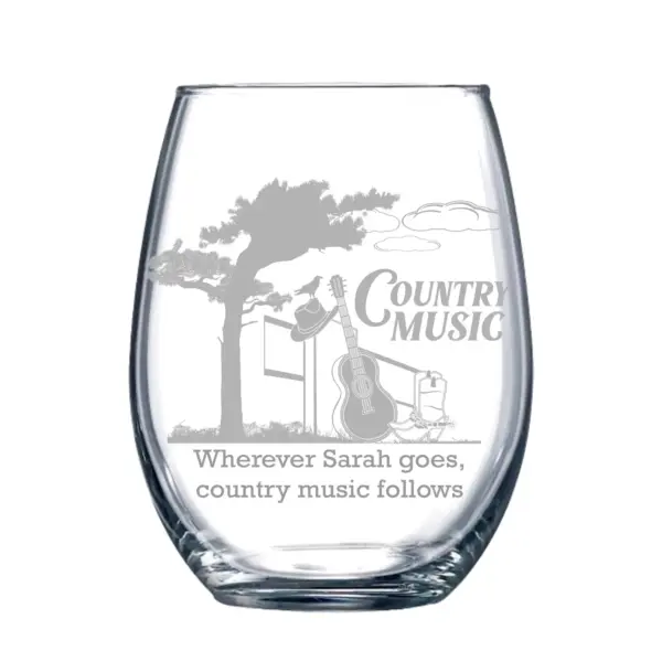 Personalized Country Music Engraved Whiskey, Wine, Beer Glass – Guitar & Boots Design – Cowboy Gift for Him or Her, Country Music Lover Gift - Image 3