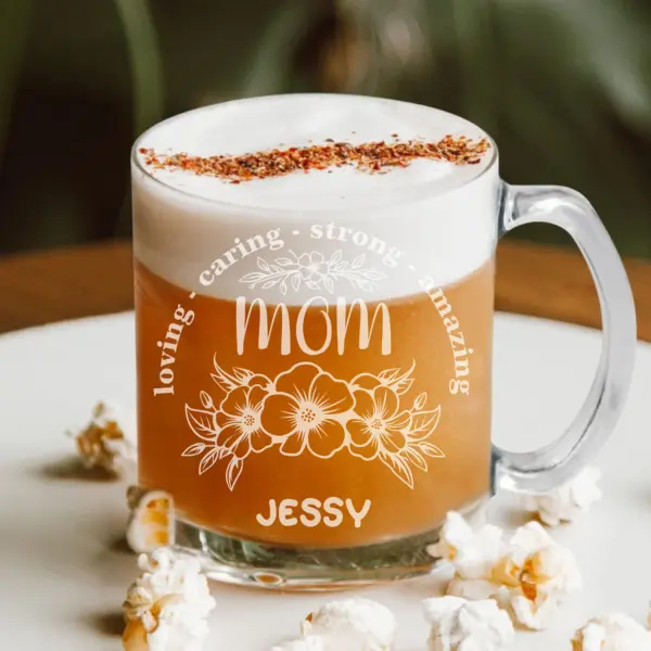Personalized Mother’s Day Floral Coffee Cup - Custom Engraved Glass Mug for Mom, Unique Gift for Her Floral Design, Custom Mother’s Day Gift - Image 3