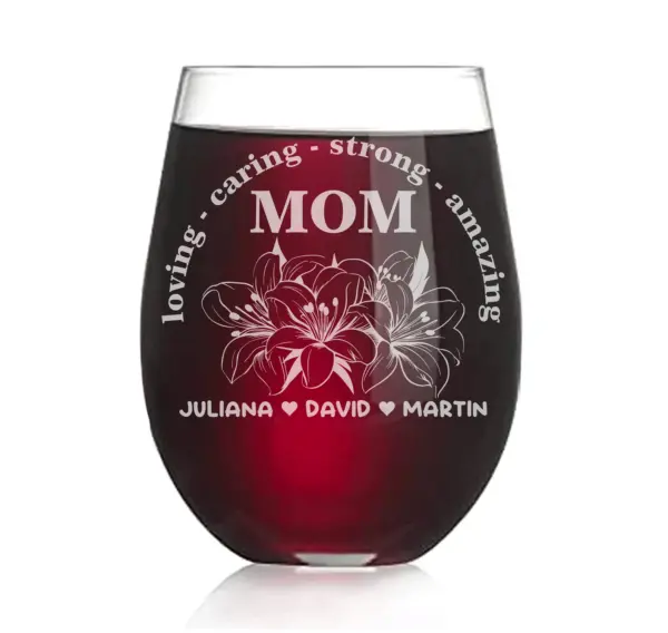 Mother's Day Gift Engraved Floral Wine Glass Valentines Custom Flower Glass for Her Stemless Wine Glass Flower Personalized Gift for Mom - Image 3