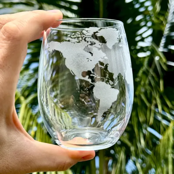 Custom World Map Engraved on Wine Glasses Personalized World Traveler Explorer Gift Geography Lover Moving Gift Traveling World Citizen - Image 2