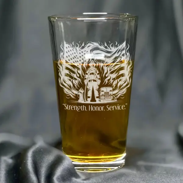 Personalized Engraved Firefighter with American Flag Design Glass Custom Whiskey, Wine, Beer Glass, Gift for Firefighter Dad, Father's Day - Image 3
