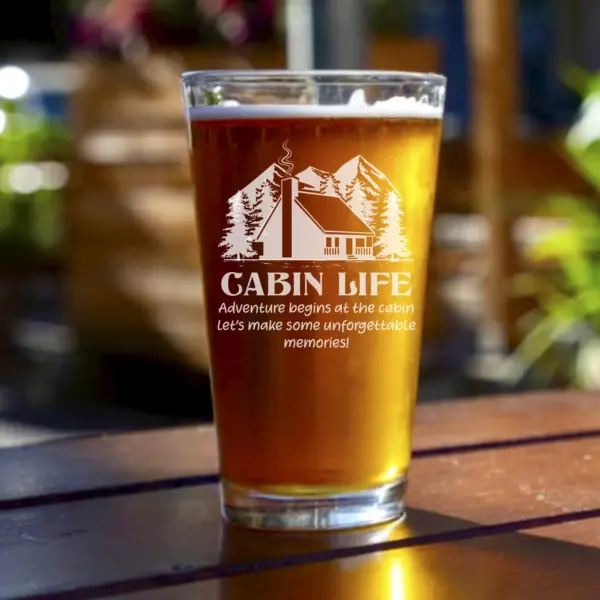 Personalized Cabin Life Engraved Glass Custom Gift for Cabin Vacations & Getaways Family Retreat Winter Adventure Whiskey Wine or Beer Glass - Image 3