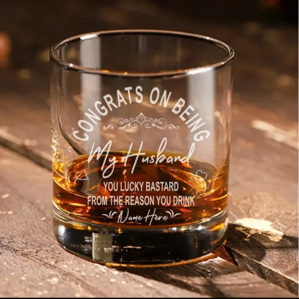 Personalized Engraved Whiskey Glass "Congrats on Being My Husband" Custom Side or Bottom Engraving | Perfect Gift for husband/boyfriend - Image 3