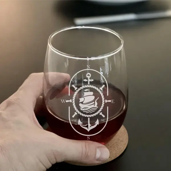 Personalized Engraved Whiskey, Wine, Beer Glass - Nautical Sailor Gift w/ Custom Ship's Wheel Design - Marine, Coastal Barware, Boat Captain - Image 3