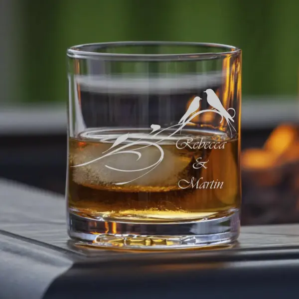 Personalized Engraved Stemless Wine, Whiskey, or Beer Glass Two Love Birds on Branch Custom Wedding Gift Mother’s Day Bridesmaid Anniversary - Image 3