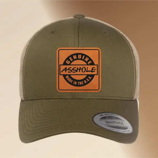 Personalized Genuine Asshole Made in USA Leather Patch Hat – Funny Trucker Cap, Adjustable Snapback, Patriotic Gift for Him, Dad, Husband - Image 3