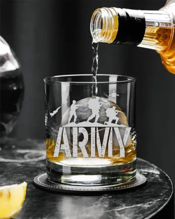 Army Gift Engraved Whiskey Glass Personalized Army Rocks Glass Custom Veteran Salute Gift for Dad Fathers Day Gift Army Military Retirement - Image 3