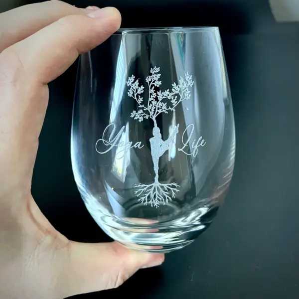 Custom Yoga Life Engraved Wine Glass Yoga Glass Gift Yoga for Life Meditation Zen State Stemless Wine Glass Personalized Yoga Gift Birthday - Image 3