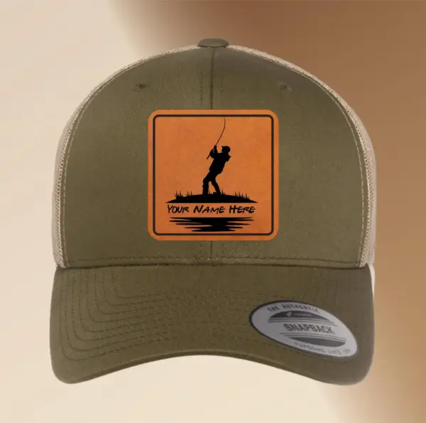 Fishing Hat Engraved Leather Patch, Custom Adjustable Trucker Hat Gift, Personalized Men's Snapback Cap, Unique Fishing Accessory, Fisher Hat - Image 3