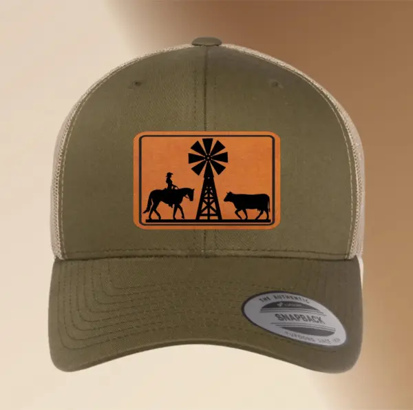 Personalized Farmers Hat Engraved Leather Patch, Custom Adjustable Trucker Hat Gift | Men's Snapback Cap | Farming Accessory | Cowboy Hat - Image 3