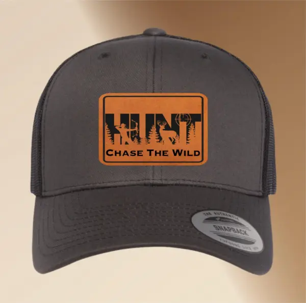 Personalized Leather Patch Hunting Hat | Engraved Adjustable Trucker Hat | Deer Hunters Gift | Custom Men's Snapback Cap Father's Day Gift - Image 3
