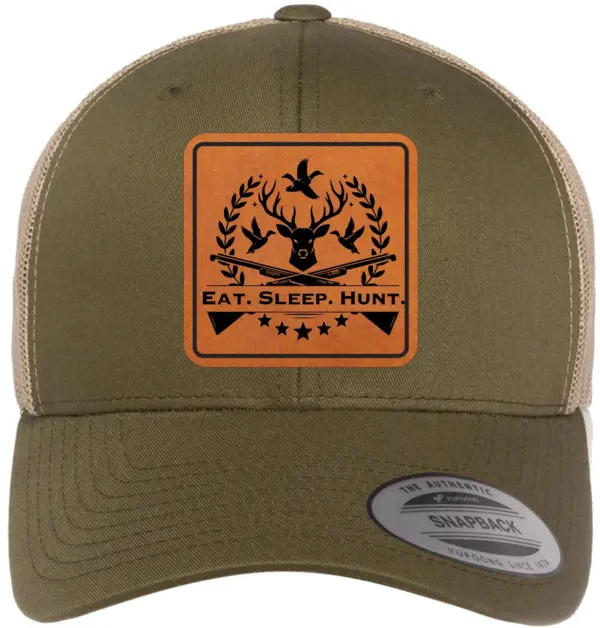 Personalized Leather Patch Hunting Hat | Engraved Adjustable Trucker Hat | Deer Hunters Gift | Custom Men's Snapback Cap Father's Day Gift - Image 3