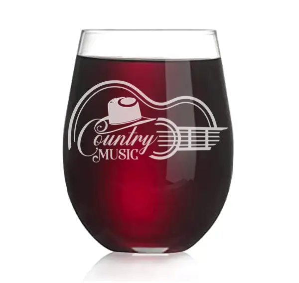 Personalized Country Music Glass with Guitar & Cowboy Hat Design Custom Engraved Whiskey, Wine or Beer Glass Perfect Gift for Country Lovers - Image 3