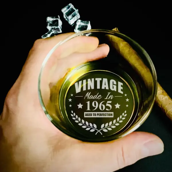 Personalized Vintage Made in [Year] Aged to Perfection Whiskey Glass – Custom Engraved Birthday Gift for Him, Her, Dad, Husband, or Friend - Image 3