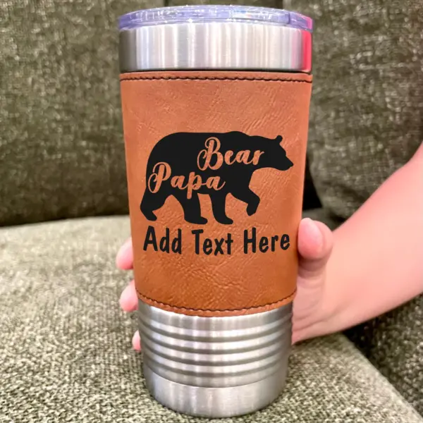 Father's Day Leather Tumbler – Custom Engraved 20 oz Gift for Dad – Personalized Travel Cup, Sippy Cup, Gift for Him or Daddy - Image 4