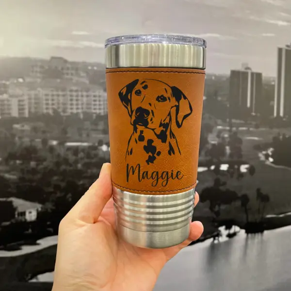 Personalized 20oz Leather Tumbler with Custom Dog Engraving, Dog Mom/Dad Gift, Pet Memorial, Engraved Pet Lover Gift, Custom Dog Keepsake - Image 4