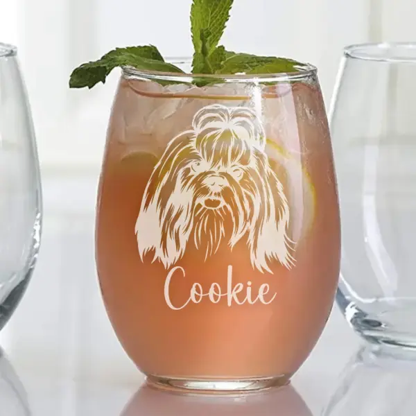 Custom Dog Engraved Stemless Wine Glass - Personalized Pet Lover Gift, Dog Mom Gift, Dog Dad Gift, Dog Memorial Gift, Custom Wine Glass - Image 4