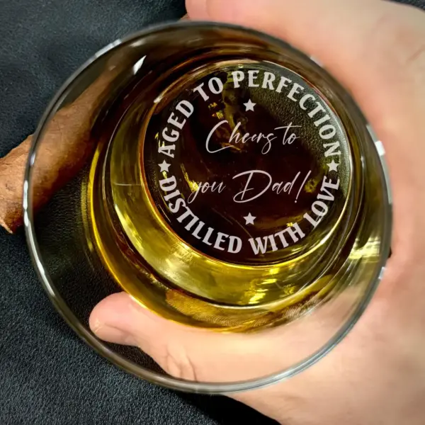 Personalized Engraved Whiskey Glass "Aged to Perfection" Rocks Glass Gift for Dad | Custom Bottom or Side Engraving | Fathers Day Gift - Image 4