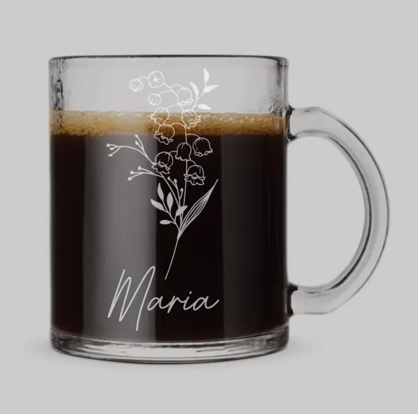 Personalized Birth Flower Coffee Cup Engraved Mother's Day Gift Bridesmaid Proposal Custom Gift for Mom Floral Personalized Glass for Her - Image 4