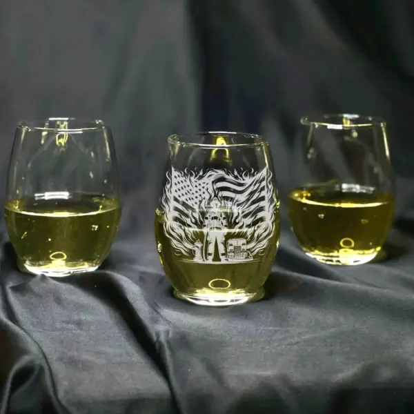 Personalized Engraved Firefighter with American Flag Design Glass Custom Whiskey, Wine, Beer Glass, Gift for Firefighter Dad, Father's Day - Image 4