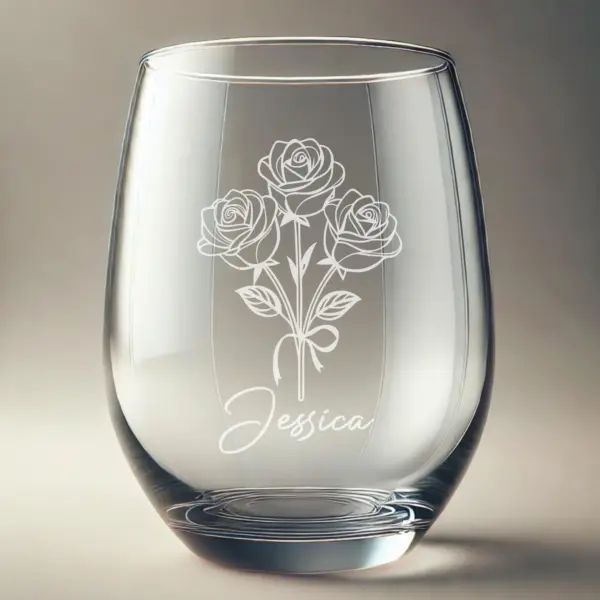 Personalized Engraved Stemless Wine Glass – Elegant Bouquet of Roses Design, Custom Floral Etched Gift for Her, Mom, Wife, Mother's Day Gift - Image 4