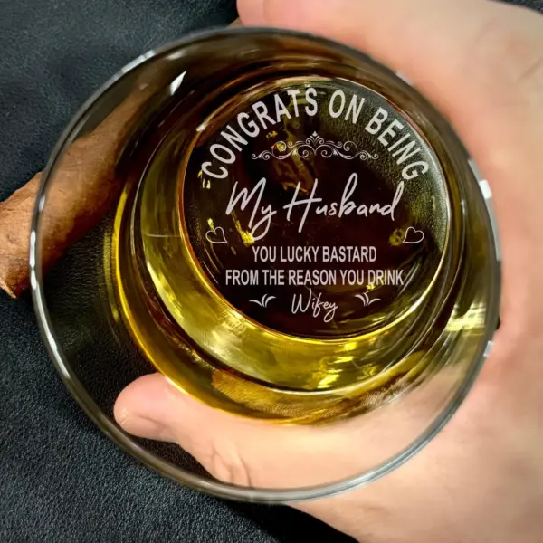 Personalized Engraved Whiskey Glass "Congrats on Being My Husband" Custom Side or Bottom Engraving | Perfect Gift for husband/boyfriend - Image 4
