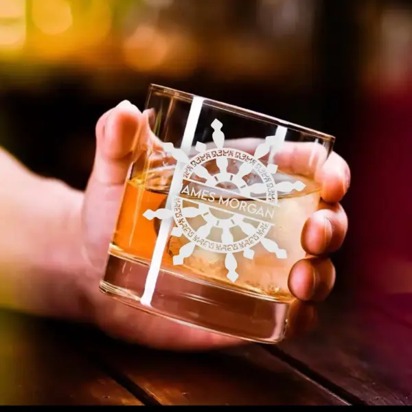 Personalized Engraved Whiskey, Wine, Beer Glass - Nautical Sailor Gift w/ Custom Ship's Wheel Design - Marine, Coastal Barware, Boat Captain - Image 4