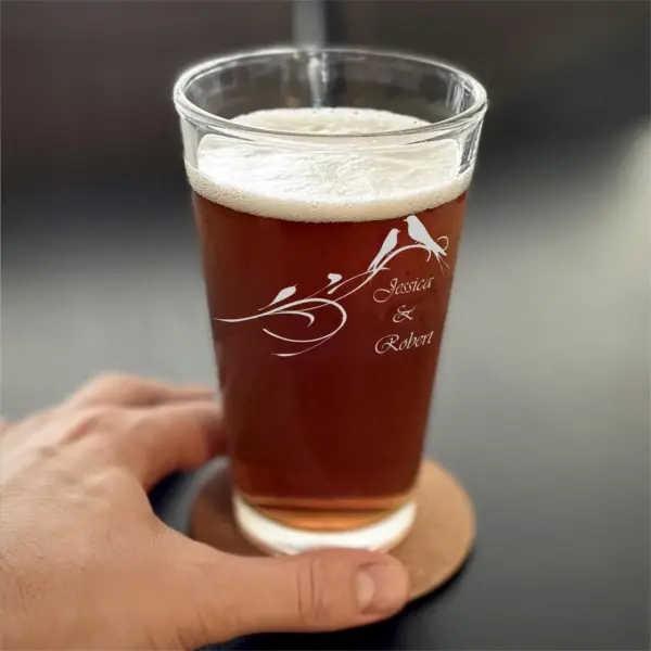 Personalized Engraved Stemless Wine, Whiskey, or Beer Glass Two Love Birds on Branch Custom Wedding Gift Mother’s Day Bridesmaid Anniversary - Image 4