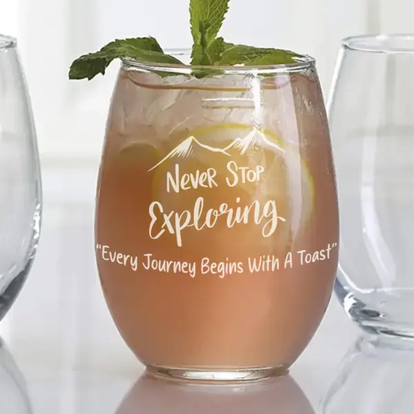 Engraved Explorer Whiskey, Wine, or Beer Glass - Adventurous Traveler Gift - Cabin, Mountain Vacation, or Trip Keepsake Gift - Image 4
