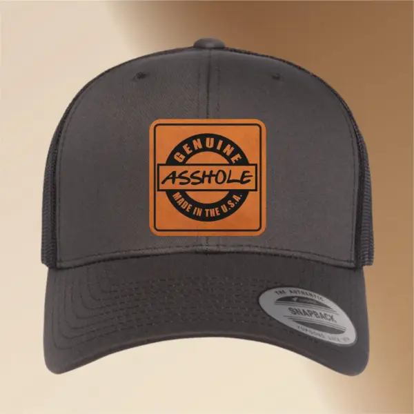 Personalized Genuine Asshole Made in USA Leather Patch Hat – Funny Trucker Cap, Adjustable Snapback, Patriotic Gift for Him, Dad, Husband - Image 4