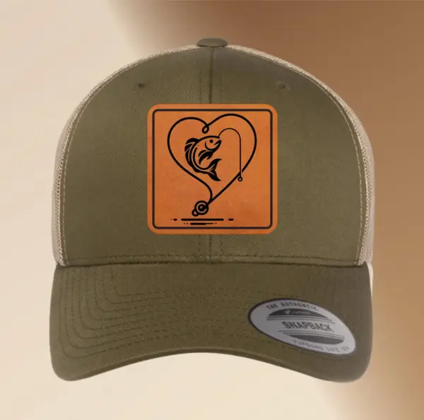 Personalized Engraved Leather Patch Girl Fishing Hat | Custom Adjustable Trucker Hat Gift | Men's Snapback Cap, Fishing Accessory Fisher Hat - Image 4