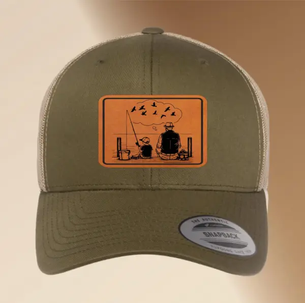 Engraved Leather Patch Dad Fishing Hat | Custom Adjustable Trucker Hat Gift, Personalized Men's Snapback Cap, Fishing Accessory | Fisher Hat - Image 4