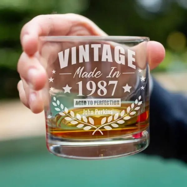 Personalized Vintage Made in [Year] Aged to Perfection Whiskey Glass – Custom Engraved Birthday Gift for Him, Her, Dad, Husband, or Friend - Image 4