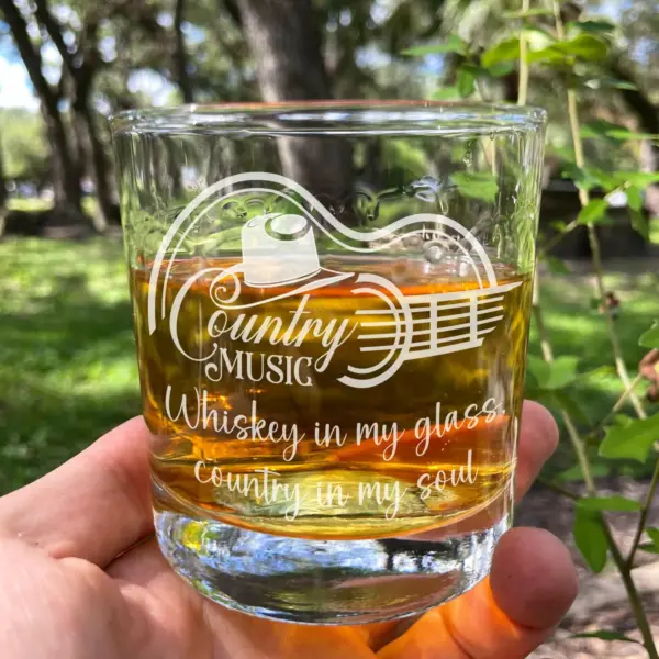 Personalized Country Music Glass with Guitar & Cowboy Hat Design Custom Engraved Whiskey, Wine or Beer Glass Perfect Gift for Country Lovers - Image 4