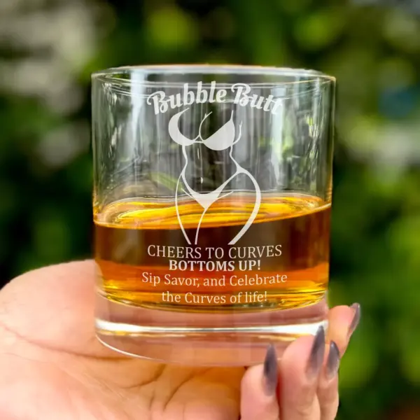 Bubble Butt Cheers to Curves - Personalized Engraved Whiskey, Wine, or Beer Glass- Funny Gift for Her, Him, Birthday, Anniversary, Christmas - Image 4
