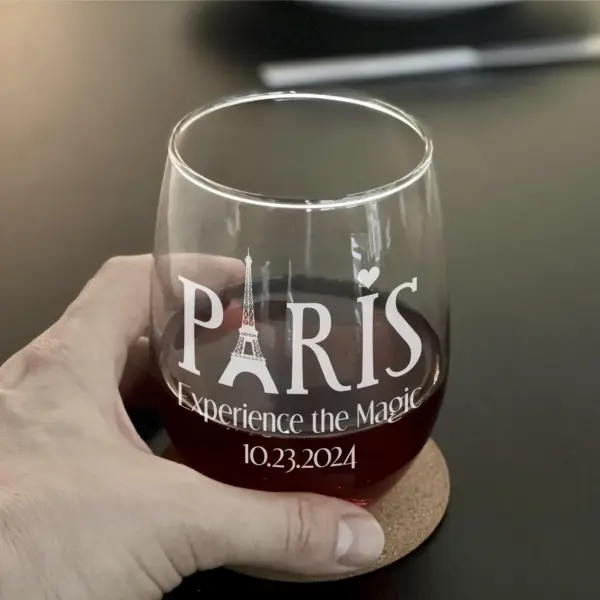 Personalized Paris & Eiffel Tower Engraved Glass - Custom Whiskey, Wine, or Beer Glass - France Gift, Engagement, Honeymoon, Valentine’s - Image 3