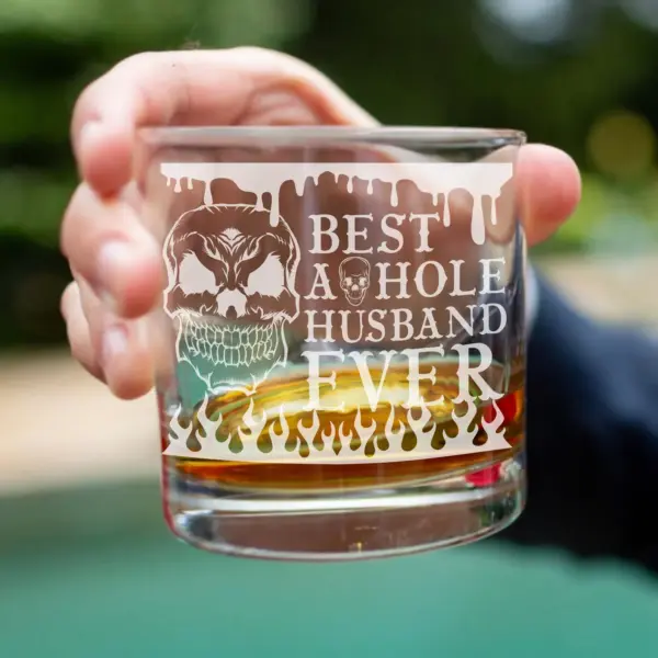 Husband Engraved Whiskey, Beer, or Wine Glass – Best A*hole Husband Ever with Melting Skull – Funny Gift for Him, Father's Day, Anniversary - Image 5