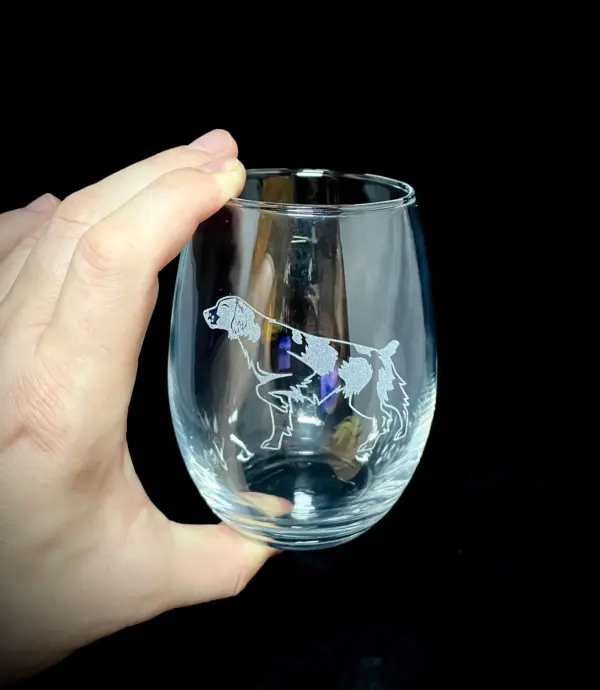 Brittany SPANIEL Dog ENGRAVED Whiskey Glass or Stemless Wine Glass Custom New Pet gift Dog Memorial Glass Gift Spaniel Mom Gift Dog Dad Gift - Image 5